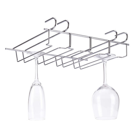 Under Shelf Wine Glass Rack by GEEZY holding two wine glasses