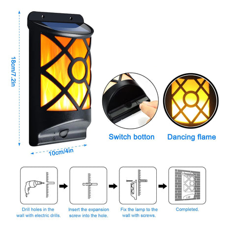 Solar Powered LED Flame Light Wall Mounted by GEEZY - UKBuyZone