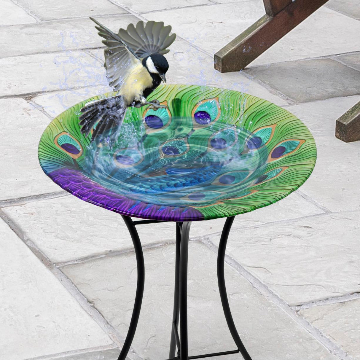 GEEZY Garden Bird Bath Peacock Design Free Standing