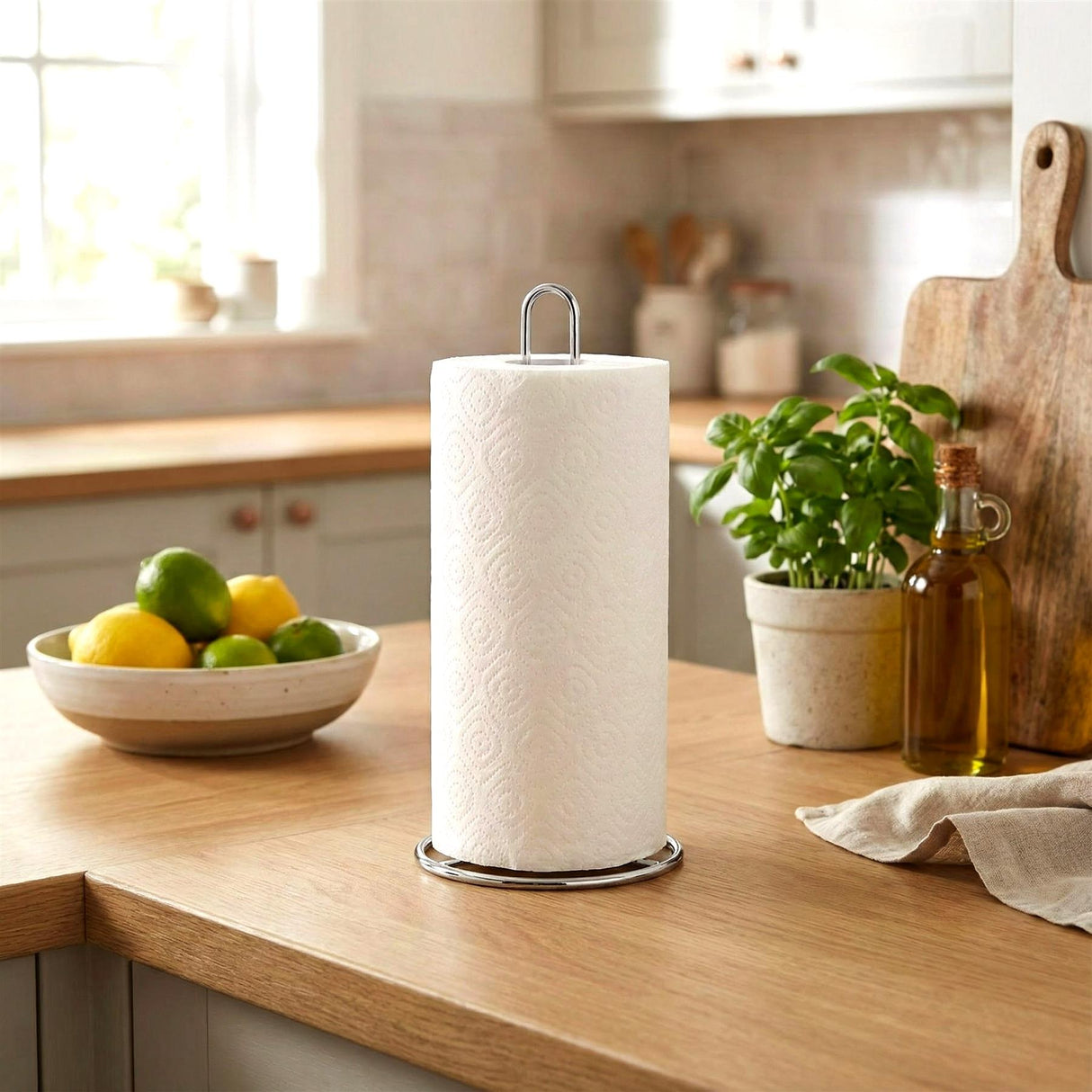 Chrome roll of kitchen towels on a stand. - UKBuyZone