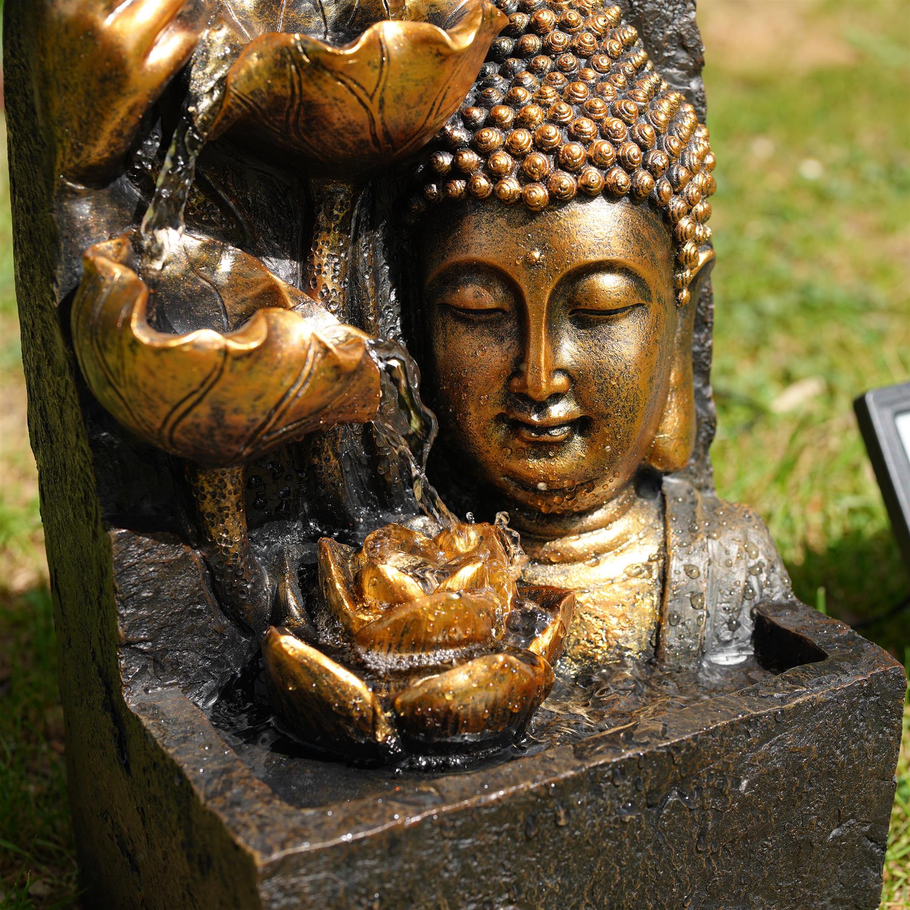 Solar Buddha Head Fountain by Geezy - UKBuyZone