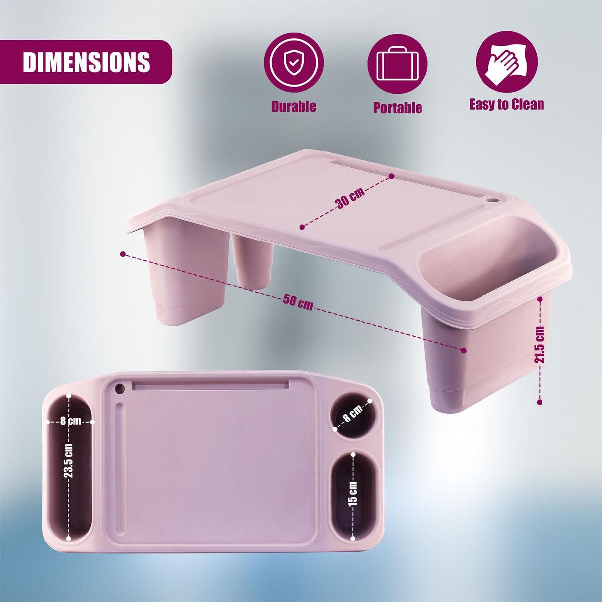 A pink bed tray table with a drawer, storage compartments and handlebar design. - UKBuyZone