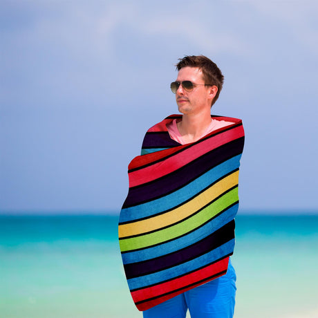 Velour Striped Beach Towel Crimson Skyline by Geezy - UKBuyZone