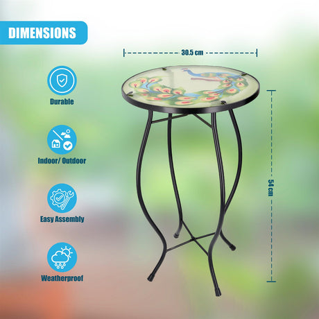 Round Side Mosaic Table With Peacock Design by GEEZY - UKBuyZone