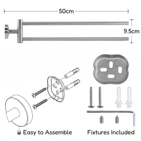 Geezy Towel Rail Double Swivel Wall Mounted 50cm