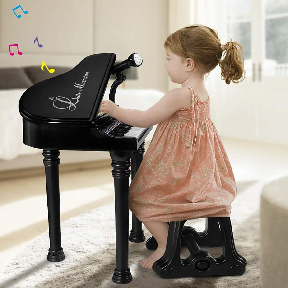 Black Electronic Piano With Microphone and Stool by The Magic Toy Shop - UKBuyZone