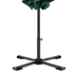 Folding dark green parasol with a black metal center pole and sturdy supporting base.