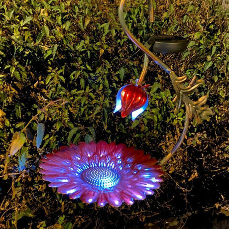 Solar LED Light Red Hanging Metal Bird Feeder by Geezy - UKBuyZone