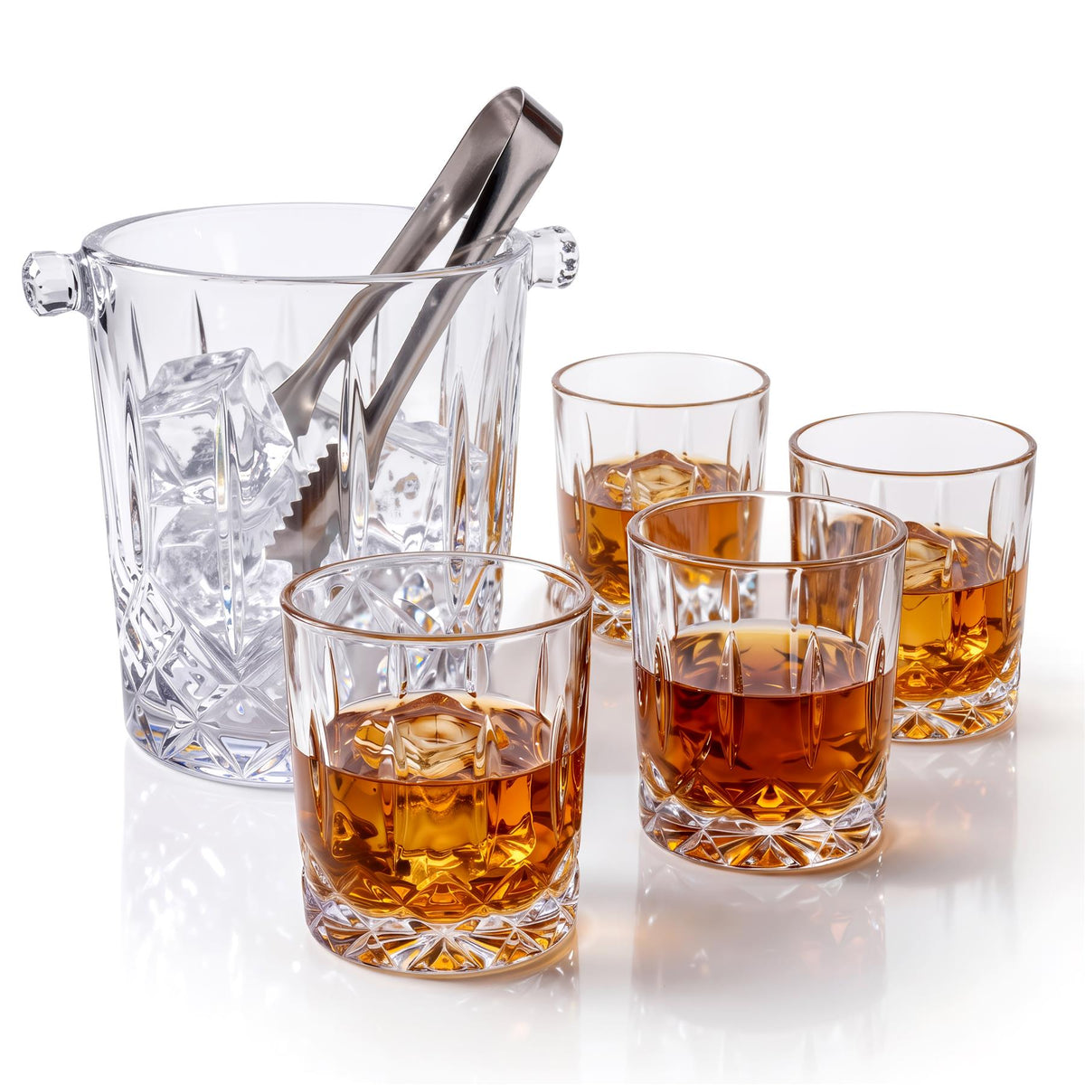 Set of 4 Whiskey Glasses with Ice Bucket