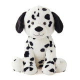 Plush stuffed toy of a Dalmatian puppy with black spots and floppy black ears.