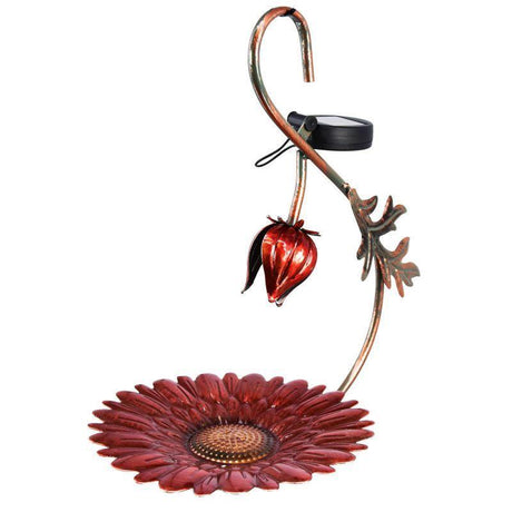 Solar LED Light Red Hanging Metal Bird Feeder by Geezy - UKBuyZone