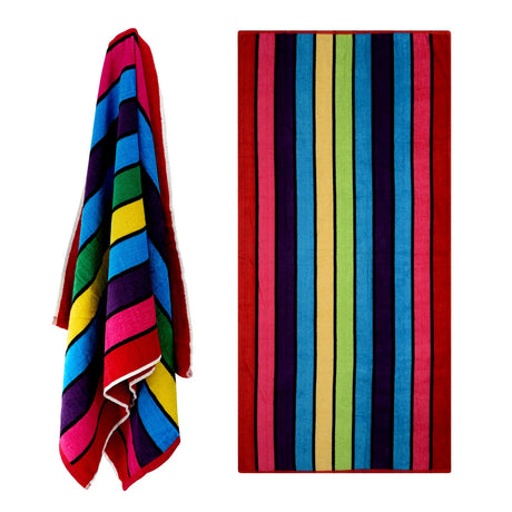 Velour Striped Beach Towel Crimson Skyline by Geezy - UKBuyZone