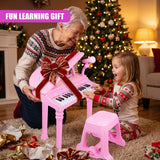 Pink Electronic Piano With Microphone and Stool