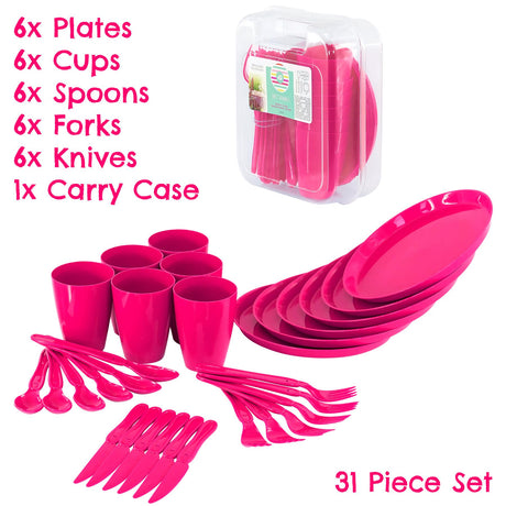 GEEZY Pink Camping Set For Six 31 Pieces