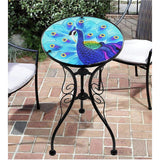 Geezy Round Side Mosaic Garden Table With Blue Peacock Design