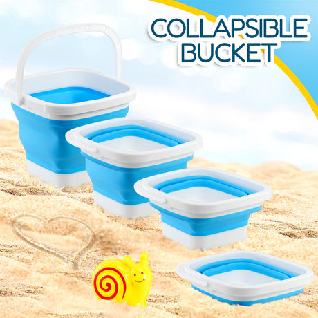 The Magic Toy Shop Beach Playset with Foldable Bucket Rake and Shovel