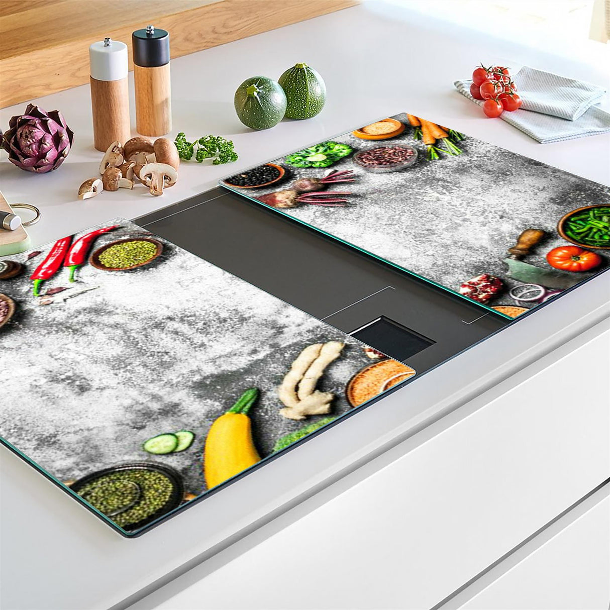 Glass Cutting Boards with Veggies Design