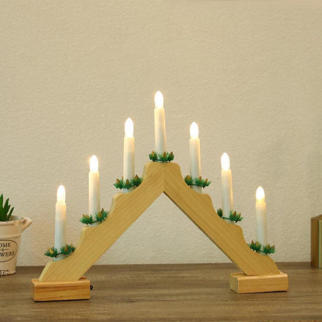 Wooden Candle Bridge With 7 Led Lights by Geezy - UKBuyZone