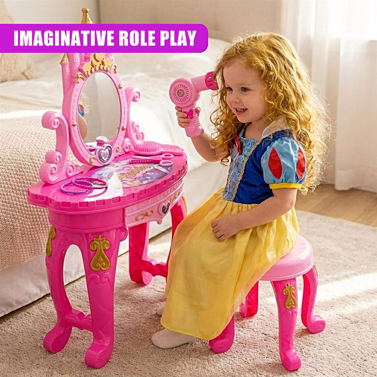 Princess Vanity Dressing Table, Stool & Toy Accessories