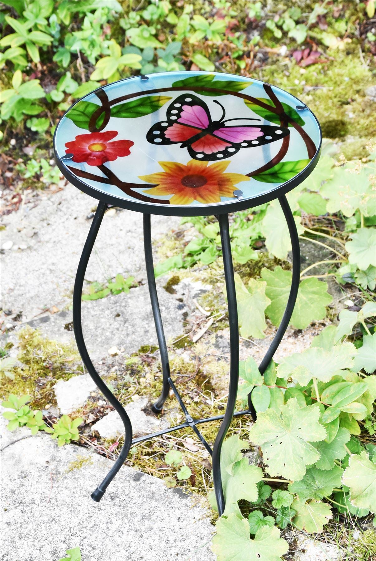 Round Side Mosaic Table With Small Butterfly Design by GEEZY - UKBuyZone