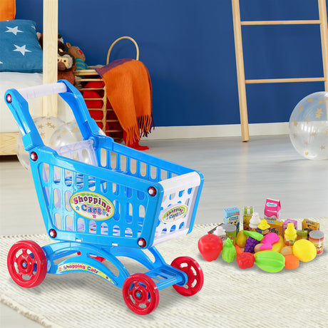 Blue Shopping Trolley Cart Play Food Set by The Magic Toy Shop - UKBuyZone