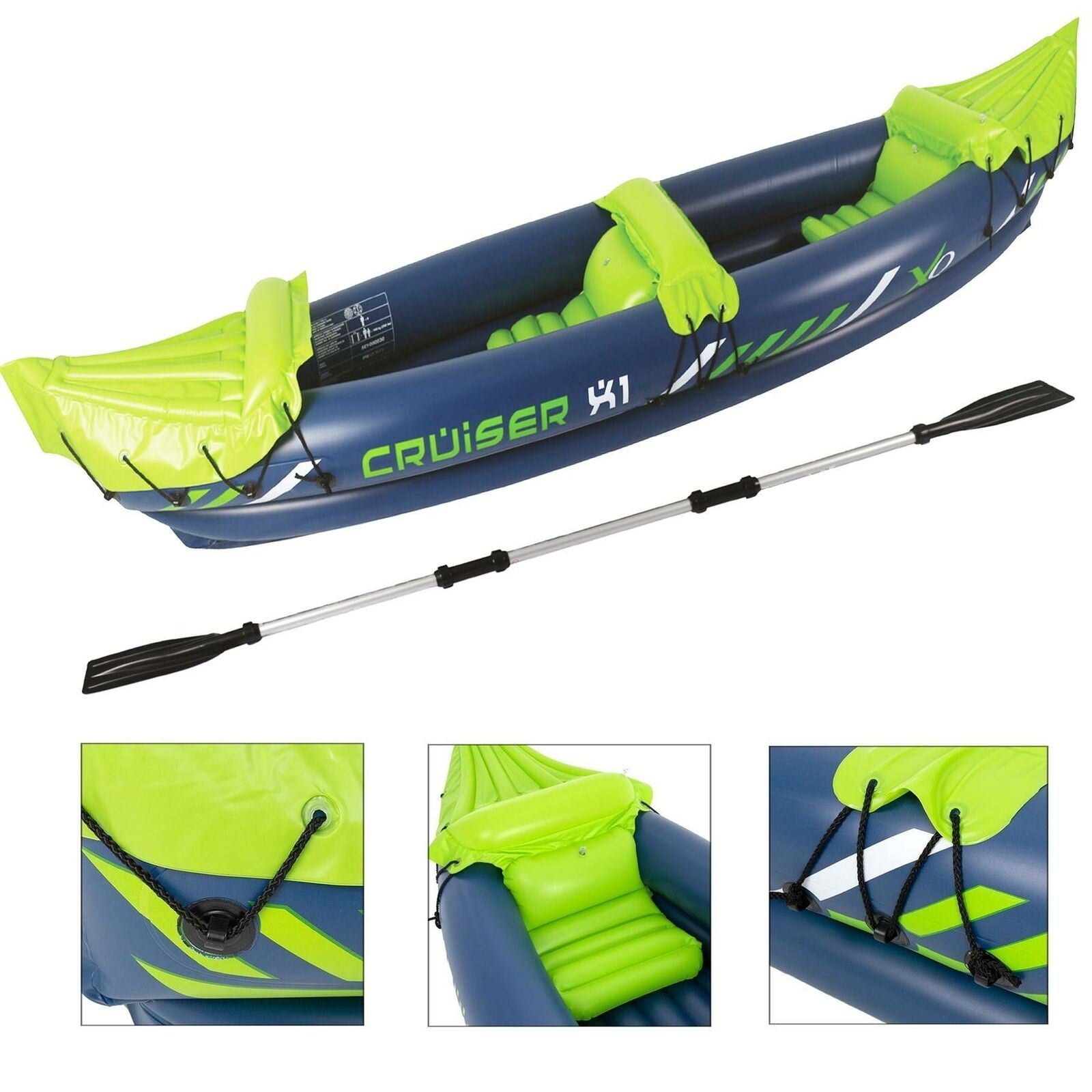 gHOST-7 Inflatable Canoe Kayak Dinghy Boat with Double Paddle 2 - Person by Geezy - UKBuyZone