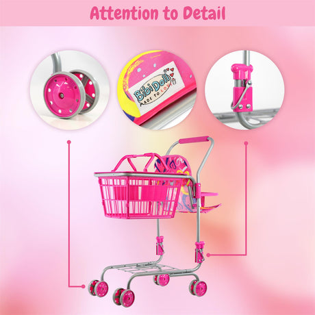 Kids Shopping Trolley with Removable Basket & Doll Seat by BiBi Doll - UKBuyZone