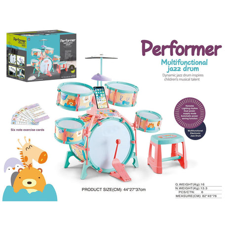 Pink and Green Multi functional Kids Jazz Drum Set by The Magic Toy Shop - UKBuyZone