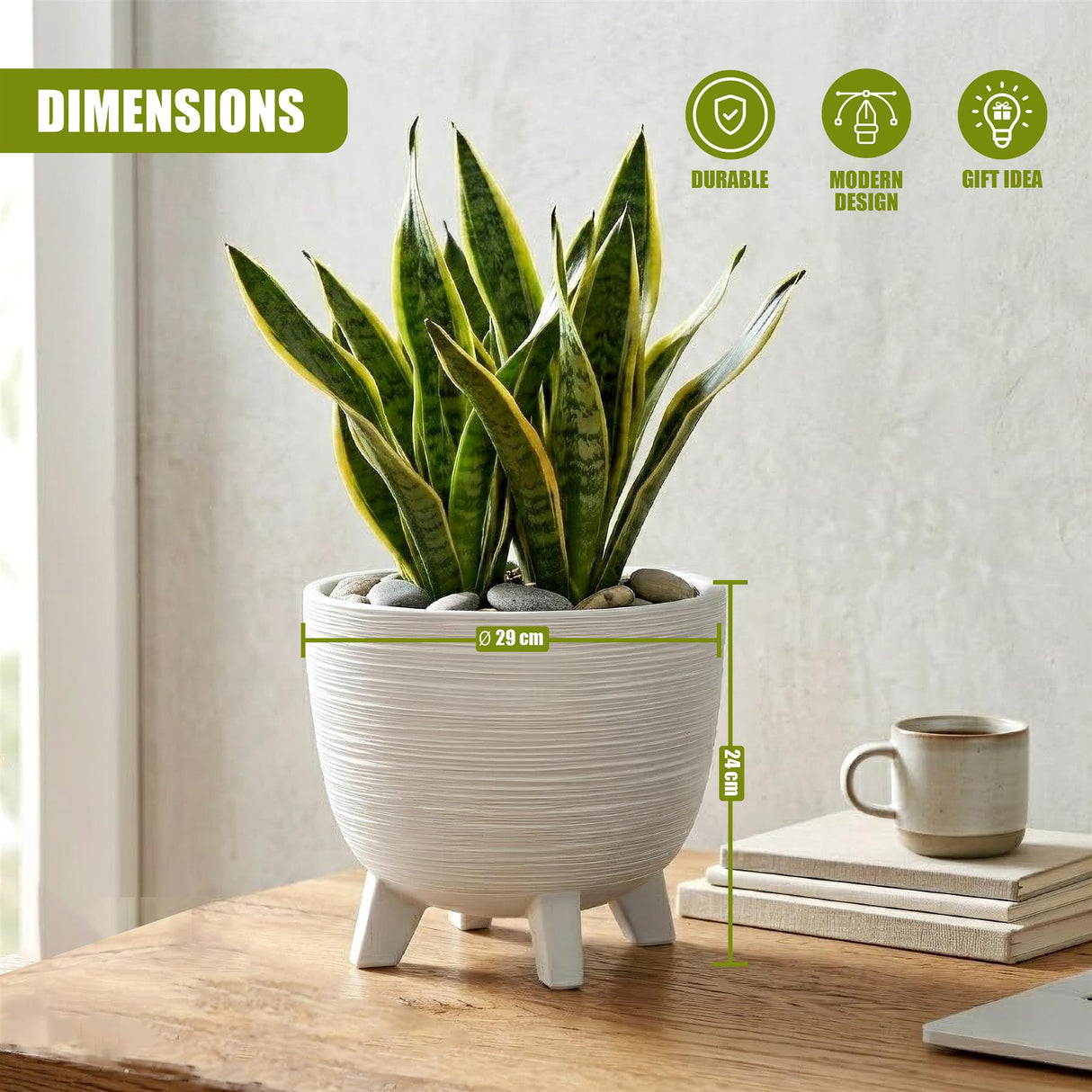 White Flower Pot with Legs, 29 cm