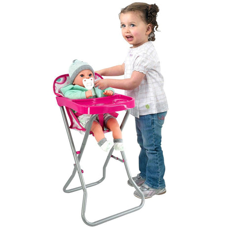 "Small child, pink doll in a high chair, standing near it." - UKBuyZone