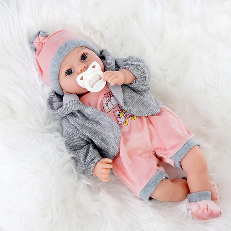 Baby Girl Doll With Dummy & Sounds Grey by BiBi Doll - UKBuyZone