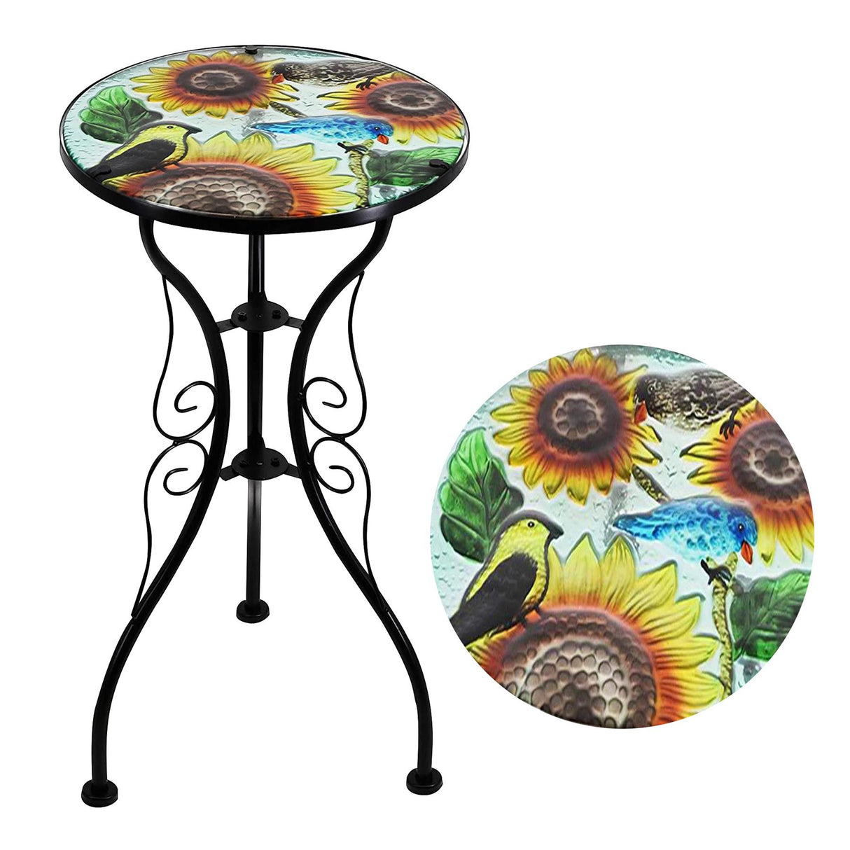 Round Side Mosaic Table With Sunflower Design by Geezy - UKBuyZone