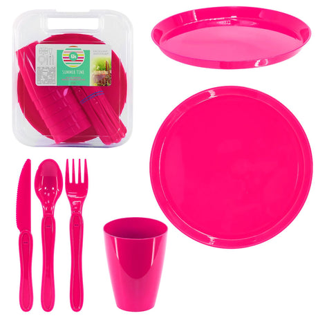 GEEZY Pink Camping Set For Six 31 Pieces