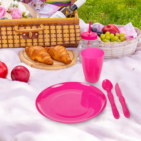 GEEZY Pink Camping Set For Six 31 Pieces