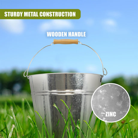 Zinc Bucket With Wooden Holder by Geezy - UKBuyZone
