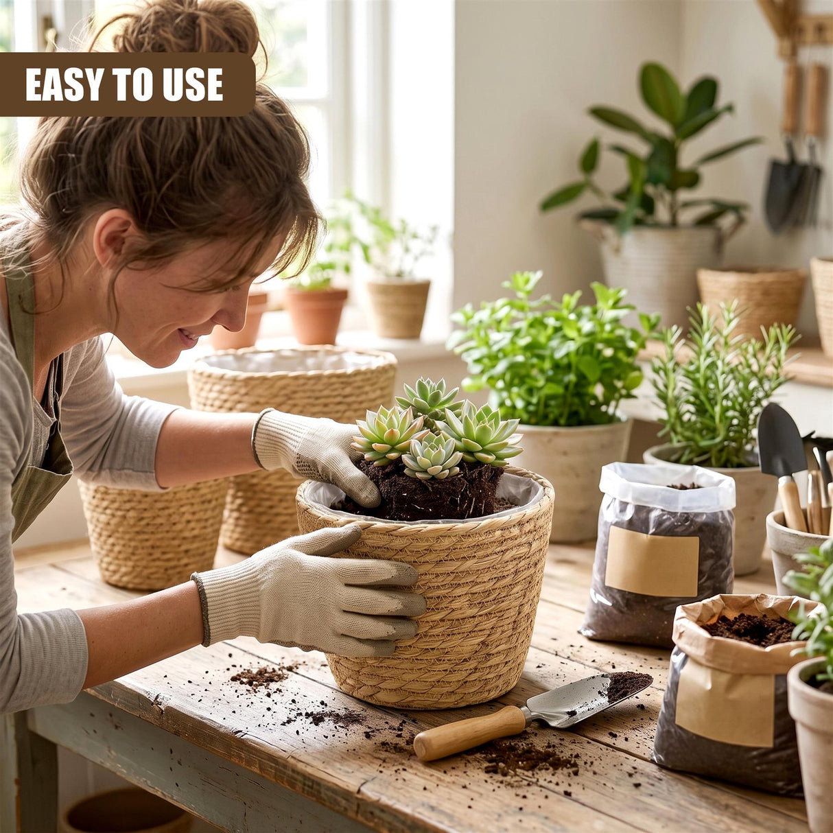 Set of 3 Wicker Planters