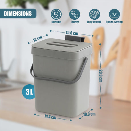 Hanging Kitchen Waste Bin with Lid 3L by GEEZY - UKBuyZone