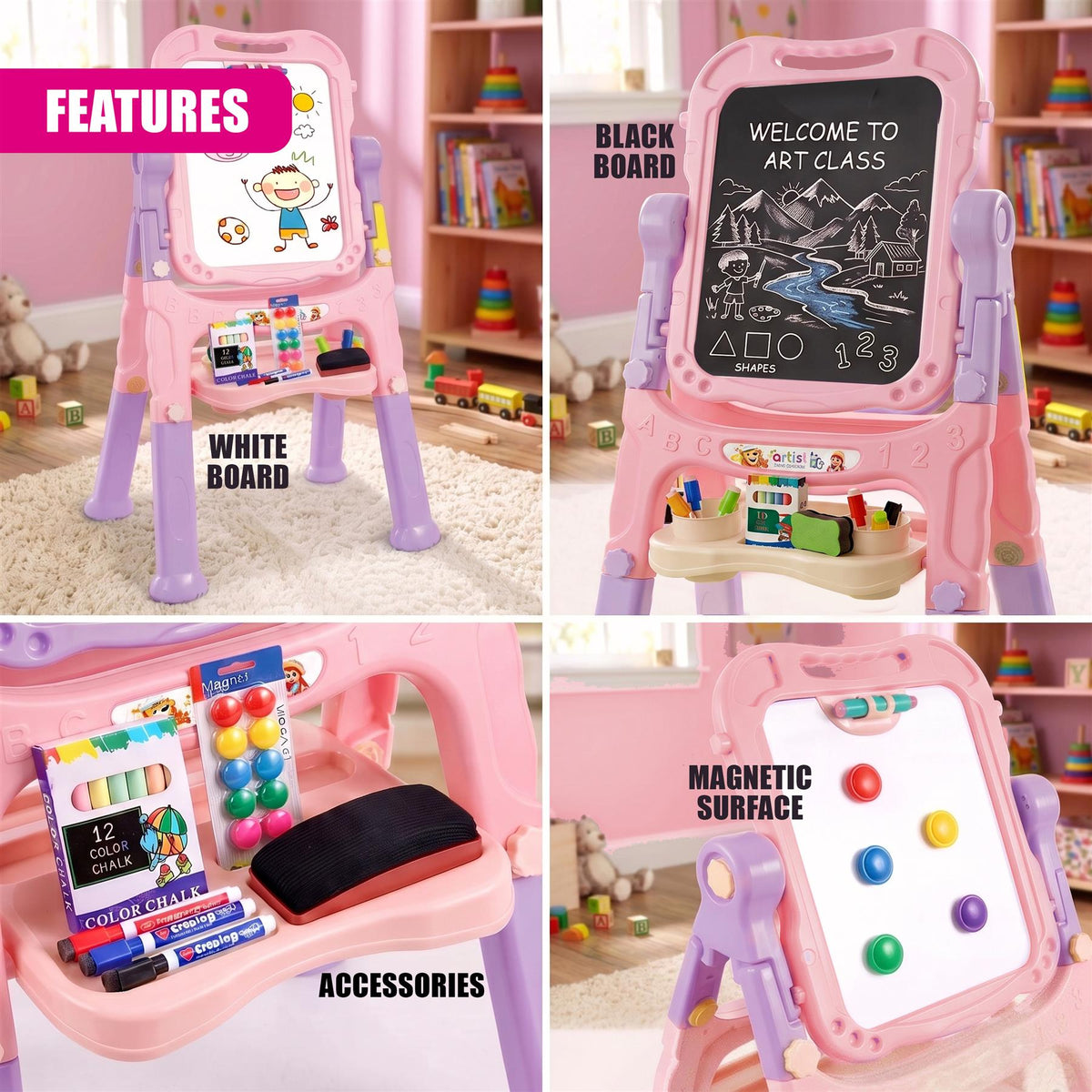 Pink Folding Double-Sided Magnetic Drawing Board