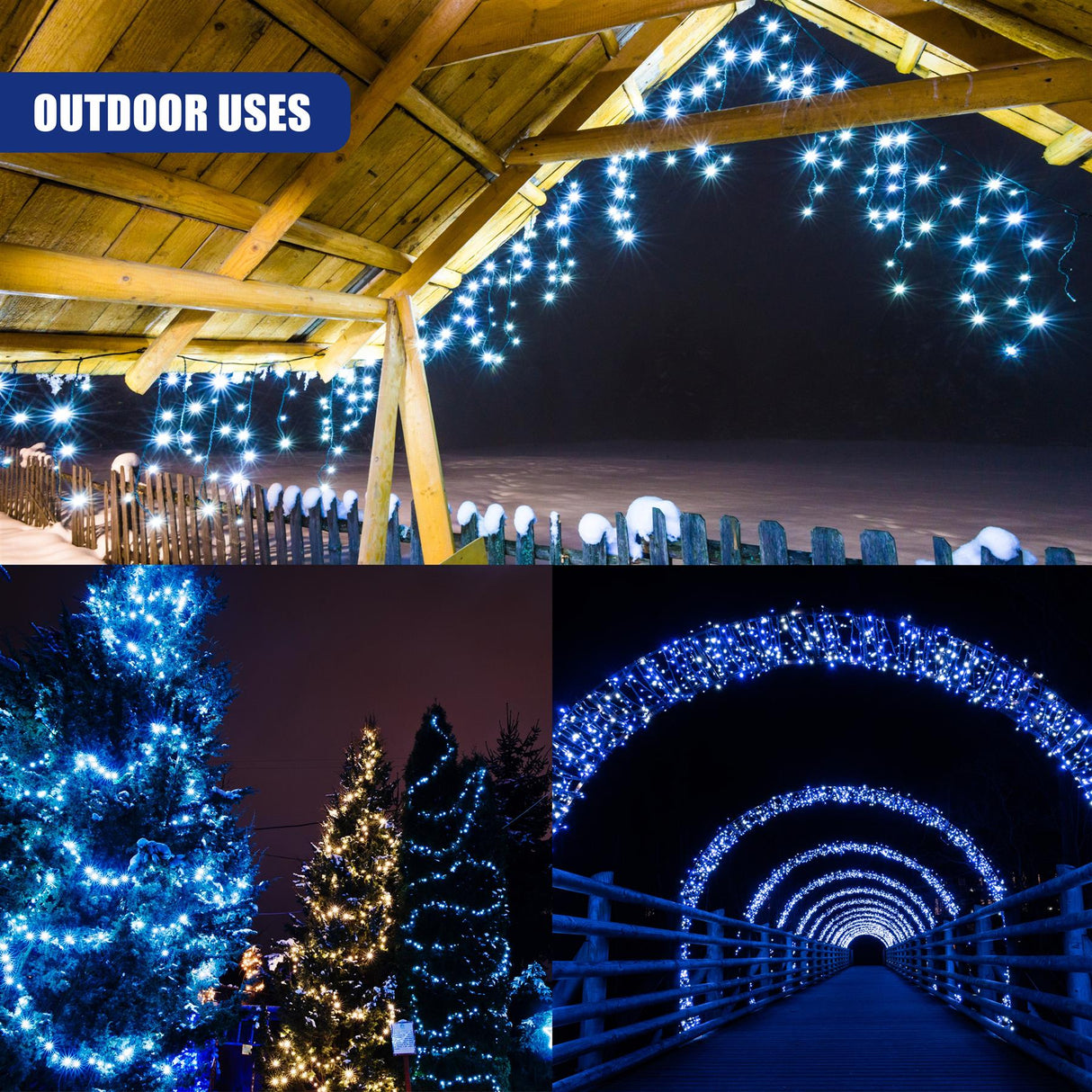 300 LED Cluster Christmas Lights - Blue & White