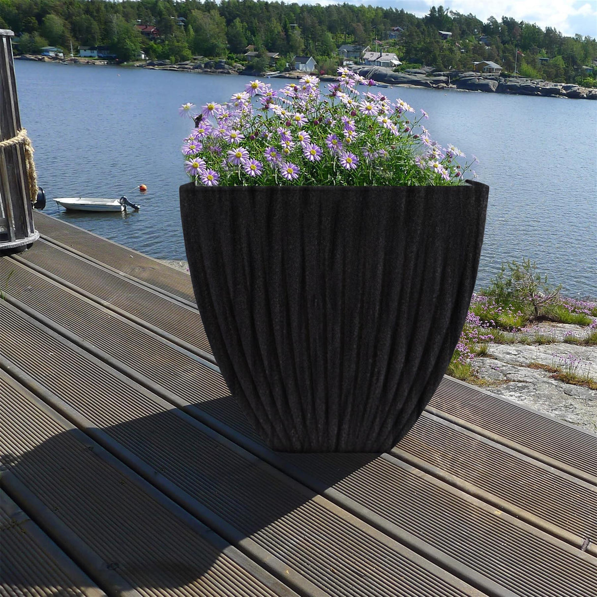 Large Charcoal Black Lotus Square Planter