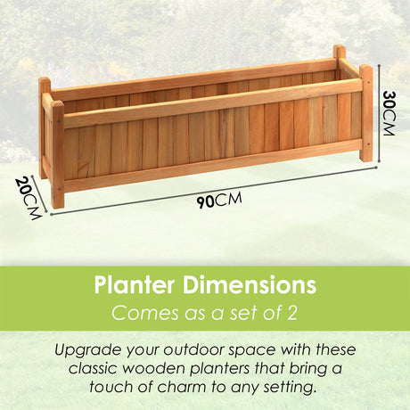 GEEZY Wooden Large Rectangular Planters 2 Pack