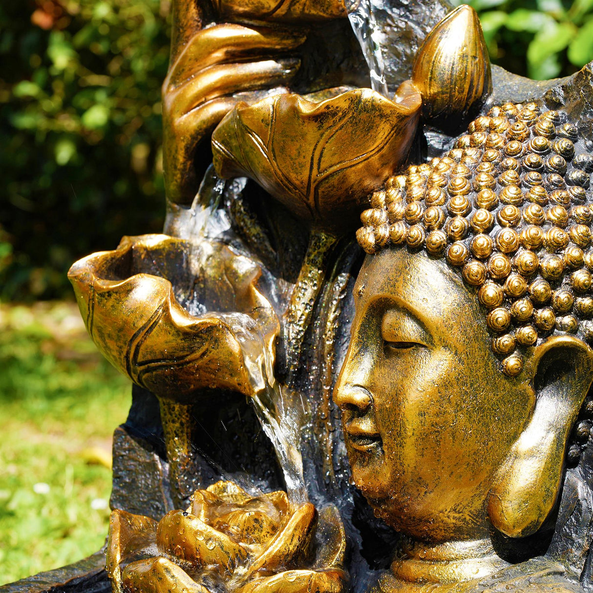 Buddha Head Solar Water Feature Outdoor With LED by GEEZY - UKBuyZone