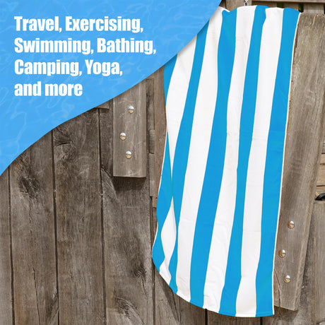 Beach Bath Towel Large Microfibre Blue Striped by GEEZY - UKBuyZone