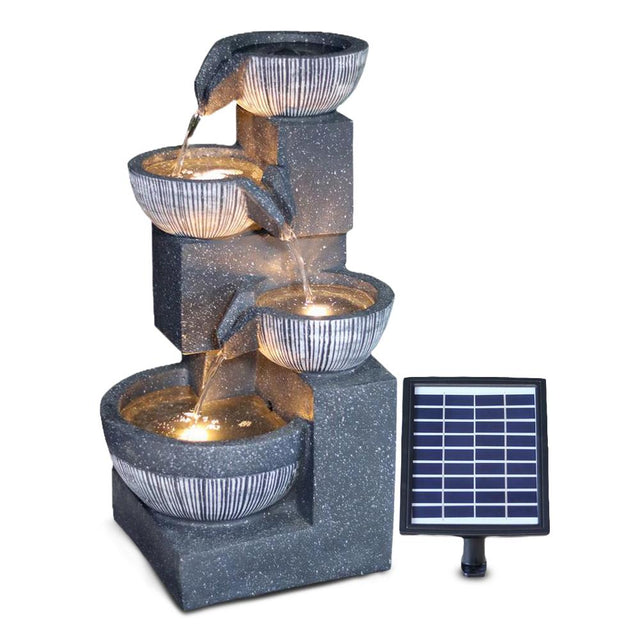 GEEZY 4 Tier Bowl Solar Water Feature Outdoor With LED