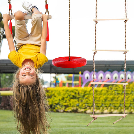 Wooden Trapeze Swing, Rope Ladder & Red Plate Seat by The Magic Toy Shop - UKBuyZone