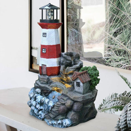Lighthouse Water Feature Outdoor With LED by GEEZY - UKBuyZone