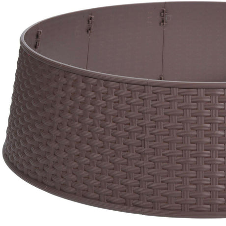 Brown Christmas tree skirt with a basket weave pattern and snap-together panels