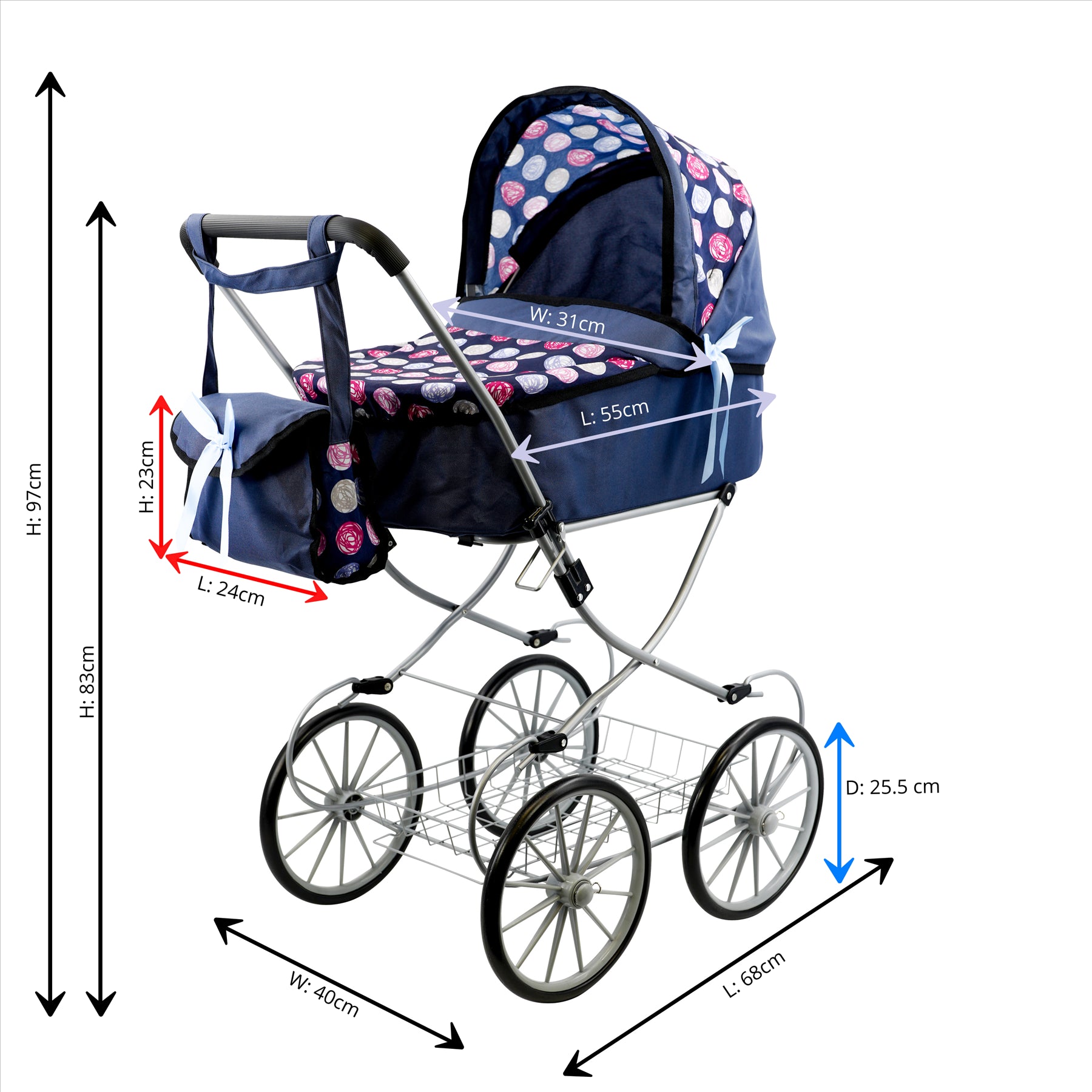 Navy Blue Dolls Vintage Cambridge Pram by The Magic Toy Shop At UKBuyZone UKbuyzone