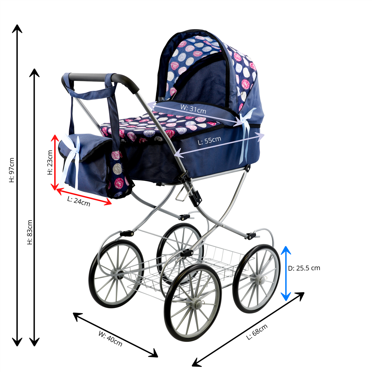 Doll's Cambridge Pram, Blue