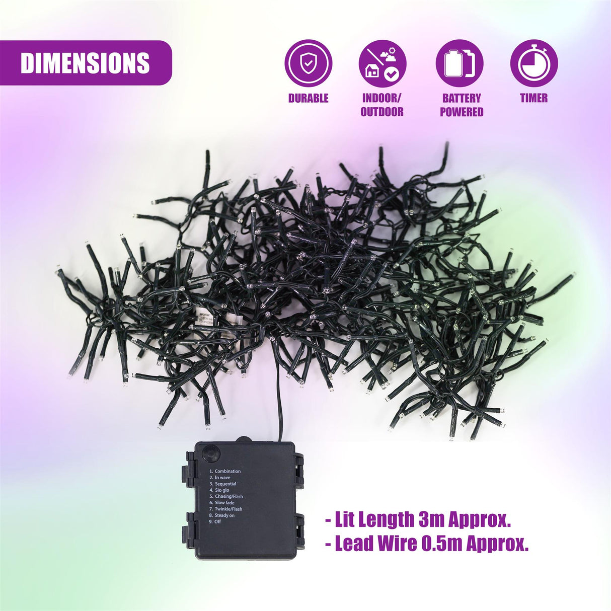 300 LED Cluster Christmas Lights - Pastel